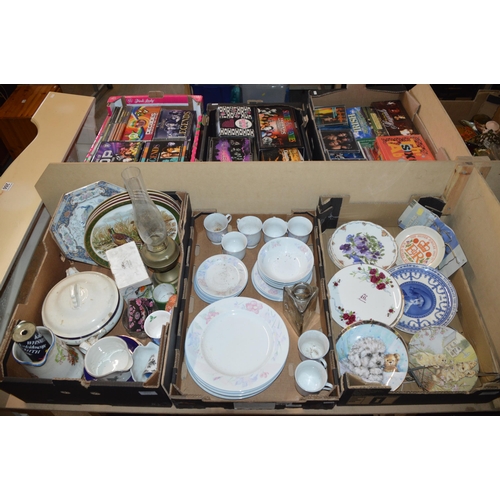 267 - 3 boxes of misc. china, oil lamp etc.