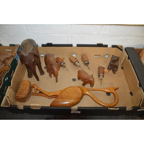 327 - box of carved wood items