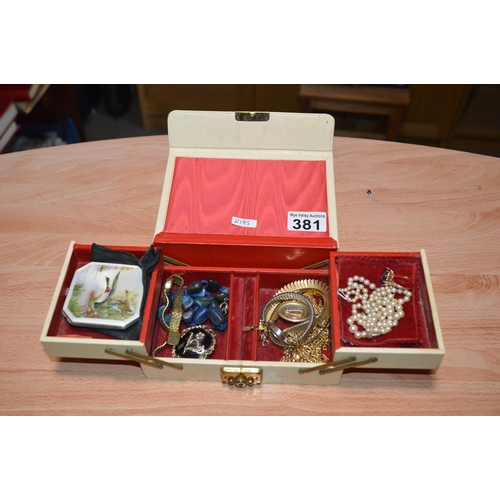 381 - jewellery box & contents