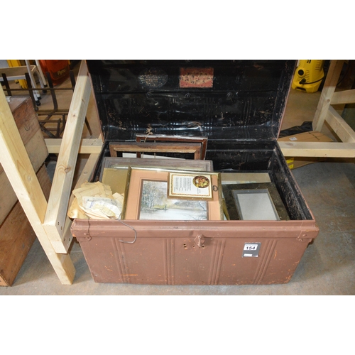 154 - metal trunk & contents