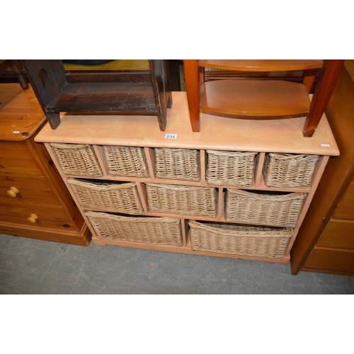 235 - chest of wicker drawers