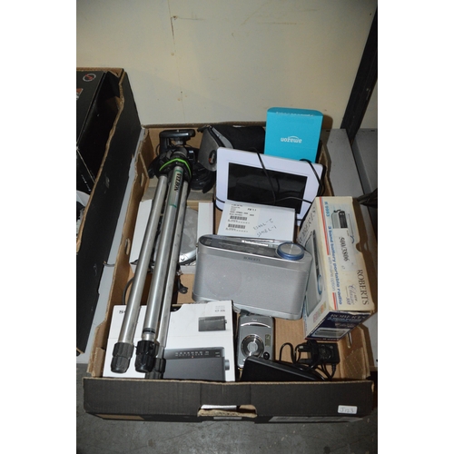 45 - box of electrical items, radios, camera etc.