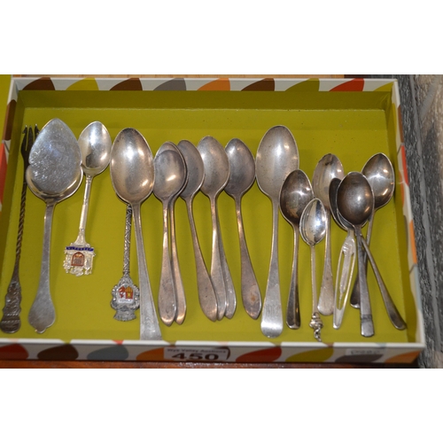 450 - tray of silver spoons