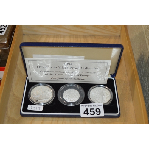 459 - three coin silver proof collection