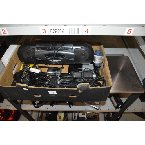 47 - box of electrical goods, radio, camera etc.