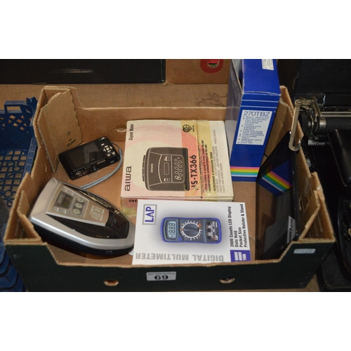 69 - box of electrical items, camera etc.