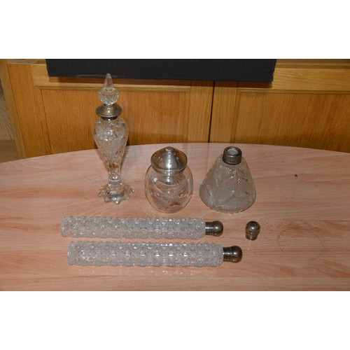 432 - qty of glass items with silver trim/lids