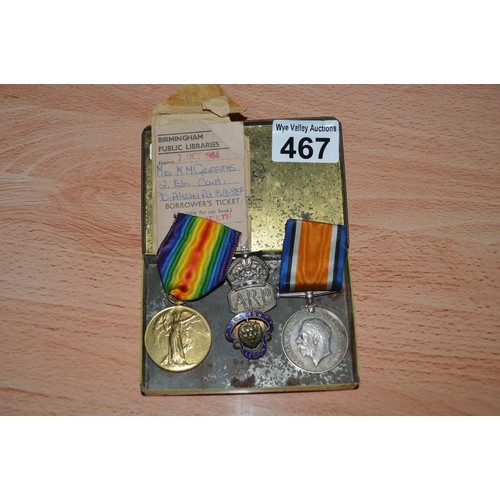 467 - pair of WWI medals, Pte W A Glegg