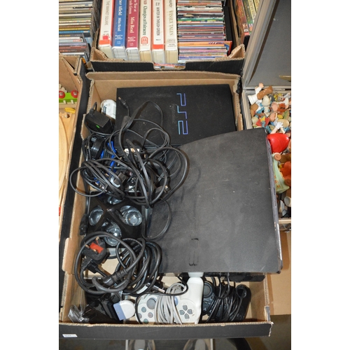 126 - box of playstation consoles & controllers