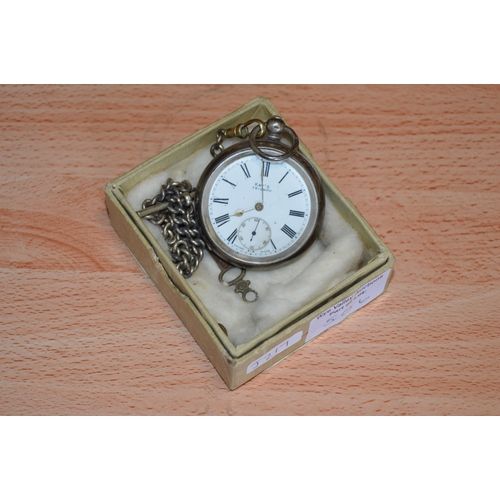 506 - silver cased pocket watch with chain