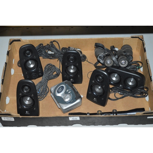 50 - box of logitech speakers etc.