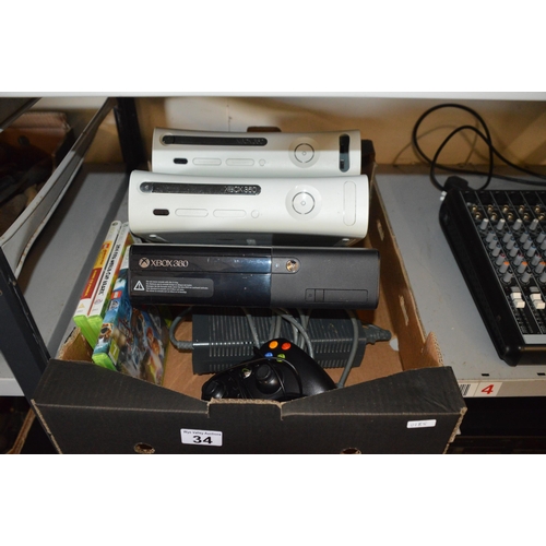 34 - 3 xbox consoles & controller/games