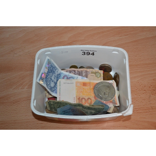 394 - tub of coins & notes