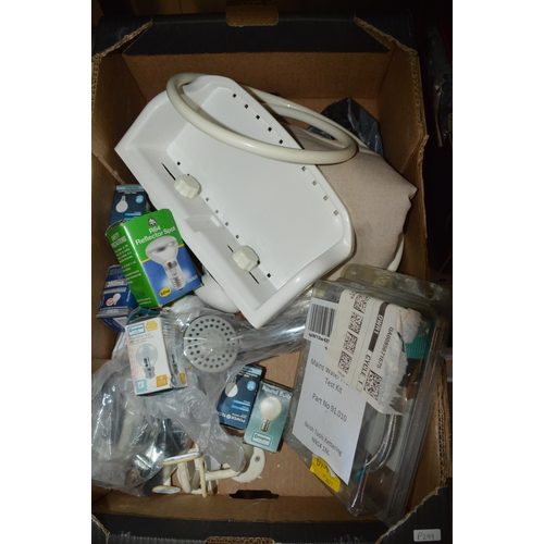 7 - box of misc. items, bulbs, shower head etc.
