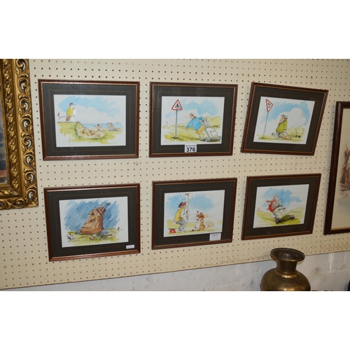 376 - 6 framed cartoon drawings