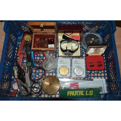 413 - crate of watches, coins etc.