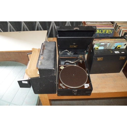 127 - gramophone & box of records