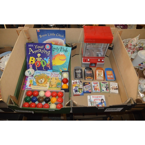 293 - 2 boxes of top trumps cards & books etc.