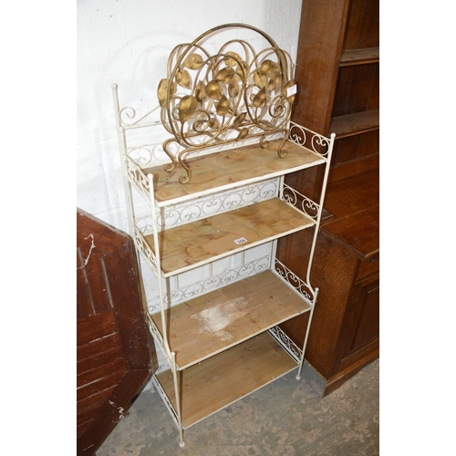 306 - metal shelf unit & magazine rack