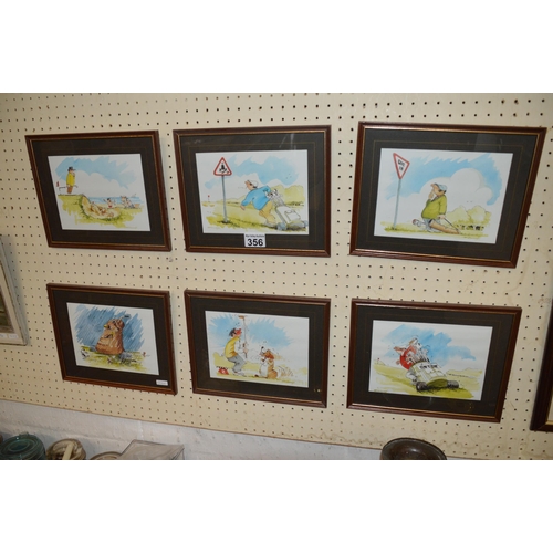 356 - 6 framed cartoon drawings