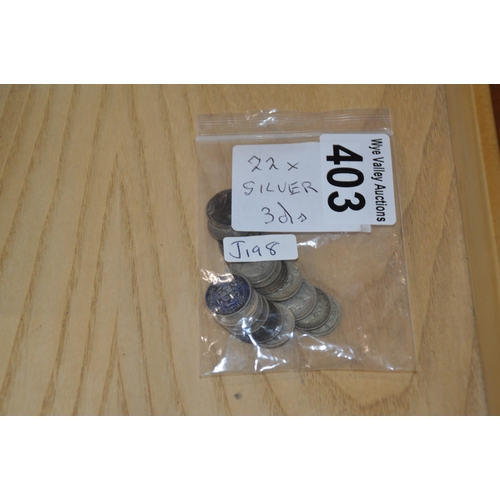 403 - 22 x silver 3d coins