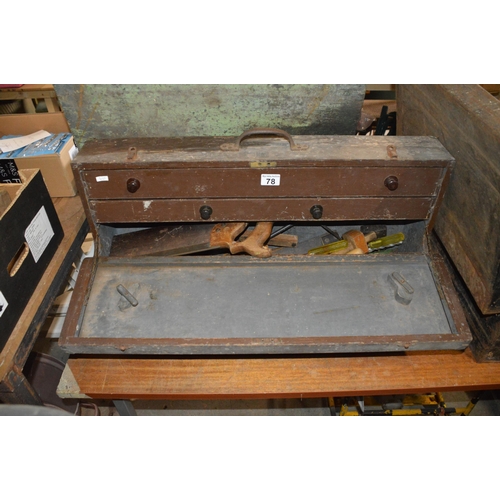 78 - wooden tool chest & contents