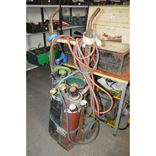 80 - set of oxy/acetylene bottles with lines & torch