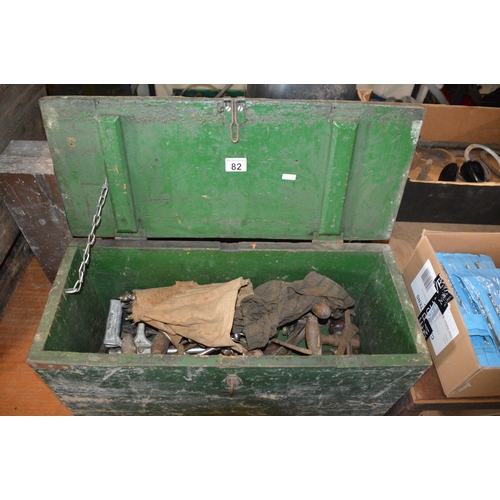 82 - wooden trunk with contents