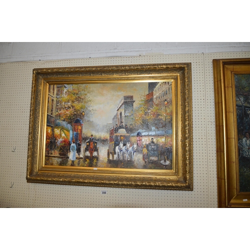 398 - framed oil painting, signed, street scene