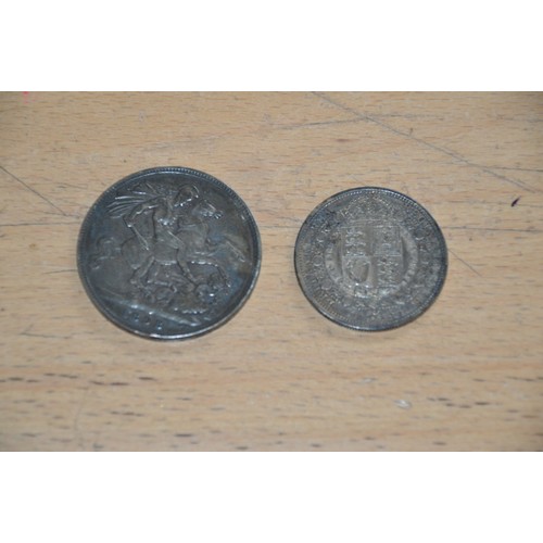 482 - 2 Victoria coins, 1898 crown, 1887 half crown?