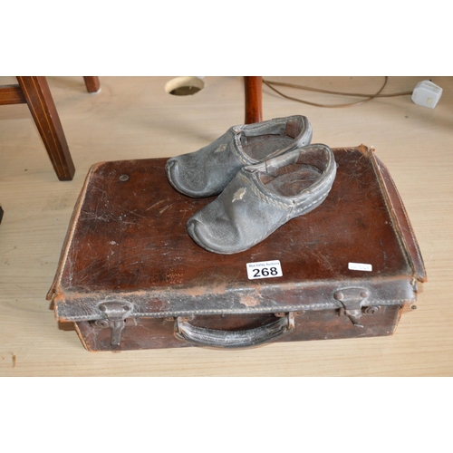 268 - childrens clogs & leather trunk