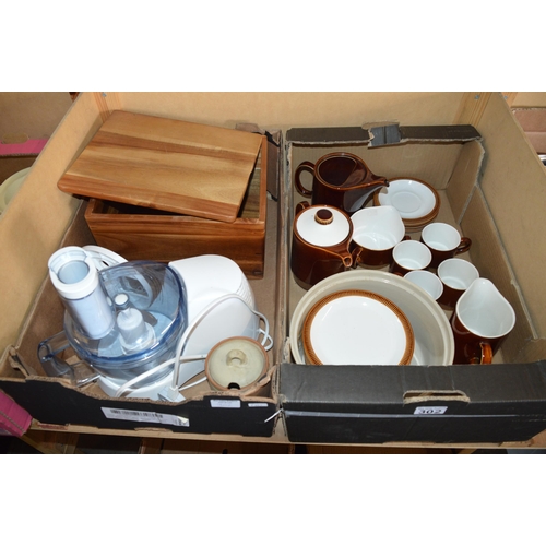 302 - 2 boxes of kitchenware, poole etc.