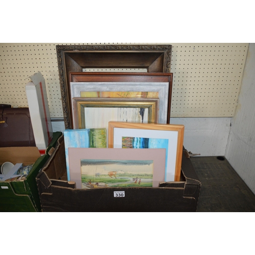 330 - box of pictures & frames