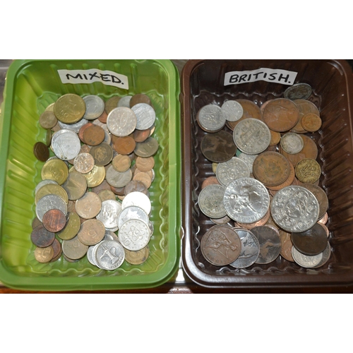 426 - 2 tubs of coins, one mixed, one british