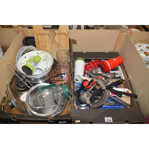 220 - 2 boxes of kitchen utensils etc.