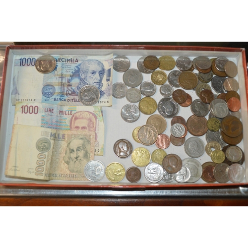 317 - tray of coins & bank notes