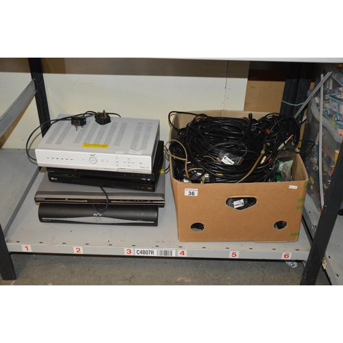 36 - qty of sky boxes, dvd players & box of cables