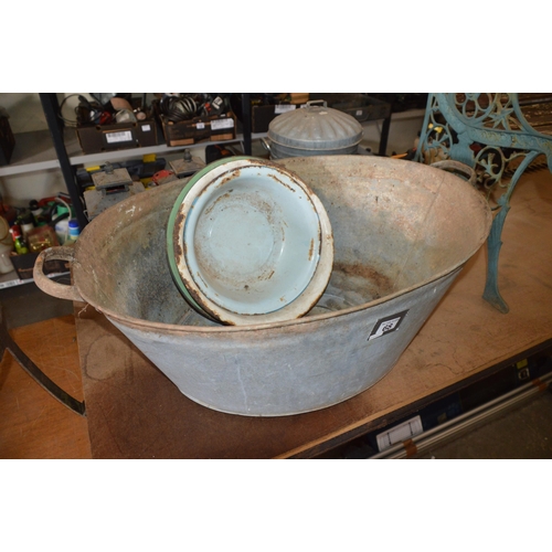 68 - wash bucket & 3 bowls