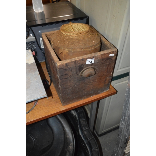 74 - wooden box & reel of string