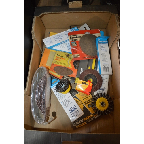 77 - box of sanding discs, belts etc.