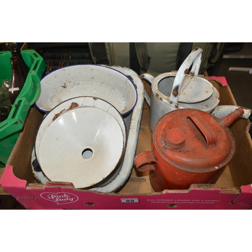 89 - box of watering cans & bowls