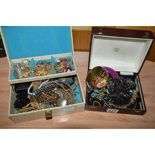 327 - 2 x jewelry boxes & contents