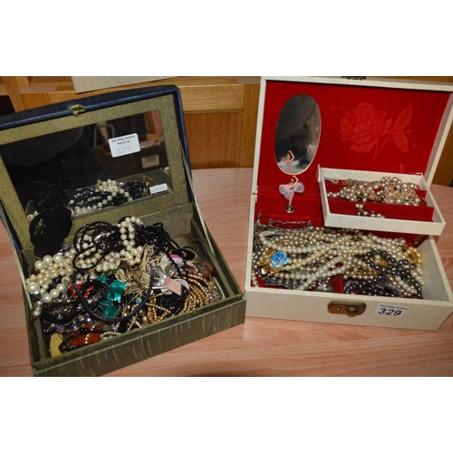 329 - 2 x jewelry boxes & contents