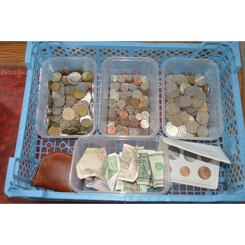 487 - crate of various coins & bank notes