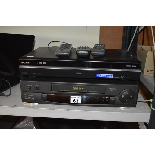 63 - sony dvd player & panasonic vhs player