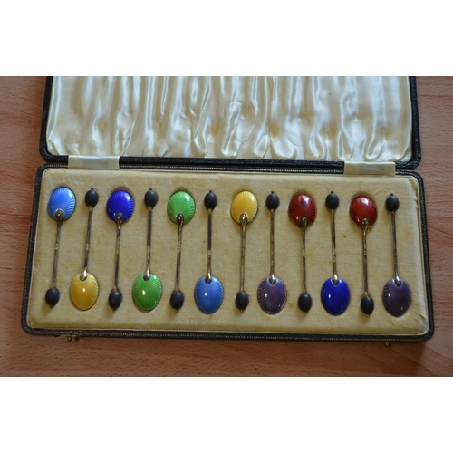 507 - set of sterling silver & enamel coffee bean spoons