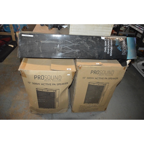 63 - 2 prosound speakers & stand