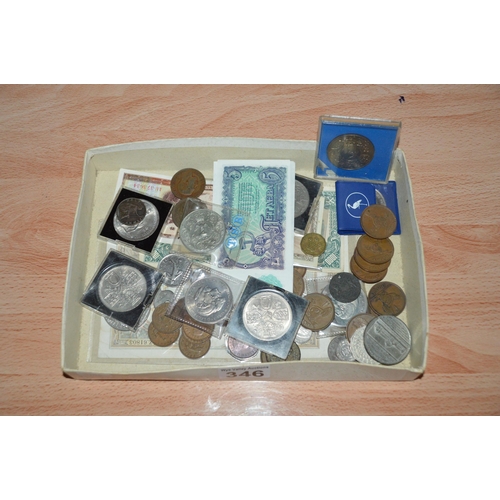 346 - tray of coins & notes