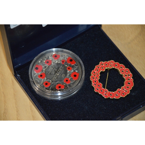 poppy pin badge & 2015 coin