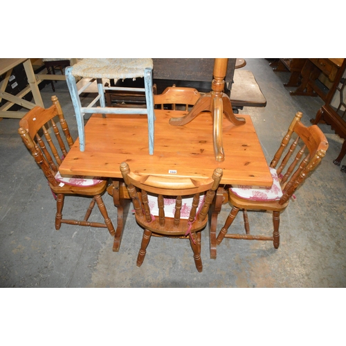 160 - pine dining table & 4 chairs